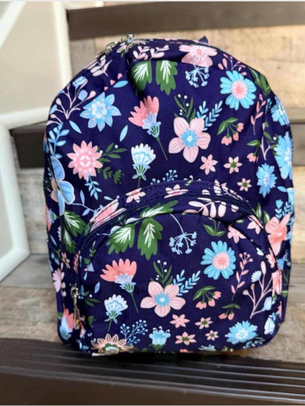 NWT TODDLER Girl Navy Floral Kids Backpack with Pink & Blue Flowers, toddler bag